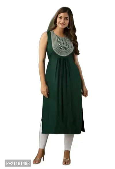 VRSS Enterprises Women's Beautiful Straight Embroidered Long Kurta (XX-Large, Dark Green)