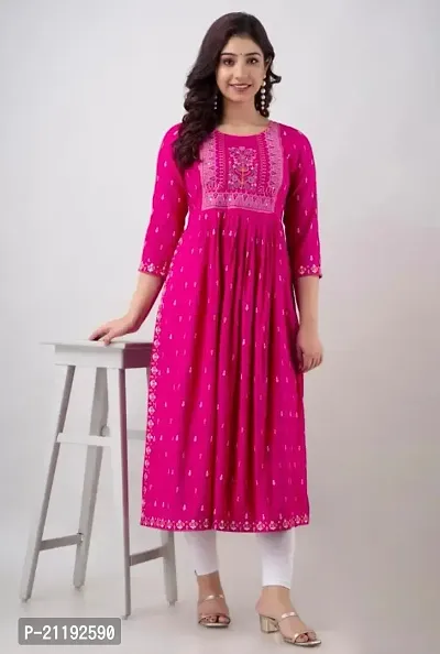 VRSS EMTERPRISES Embroided Naira Cut Long Ethnic Kurta (Large, Magenta Pink)-thumb5