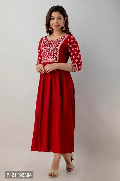 VRSS Enterprises Women's Beautiful Embelished Print Long Kurta (X-Large, BARN RED)-thumb3