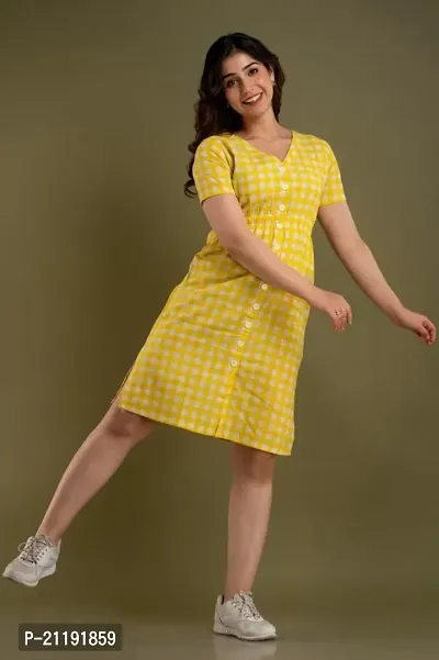 VRSS Enterprises Women's Cotton Checkered Dress Sundress Summer Dress (Large, Pineapple Yellow)-thumb4