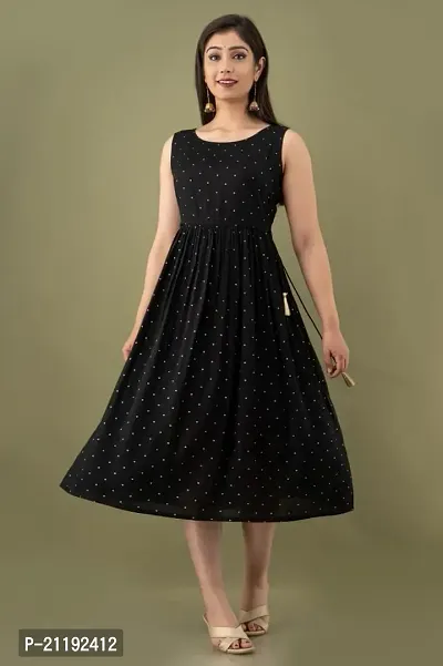 VRSS Enterprises Beautiful Women's Polka DOT Sleeveless Dress Kurta Gown (Large, Black)-thumb3