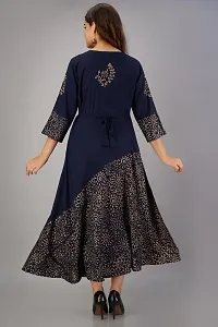 VRSS Enterprises Women's Gold Print Beautiful Dress Gown Kurta (X-Large, Midnight Blue)-thumb1