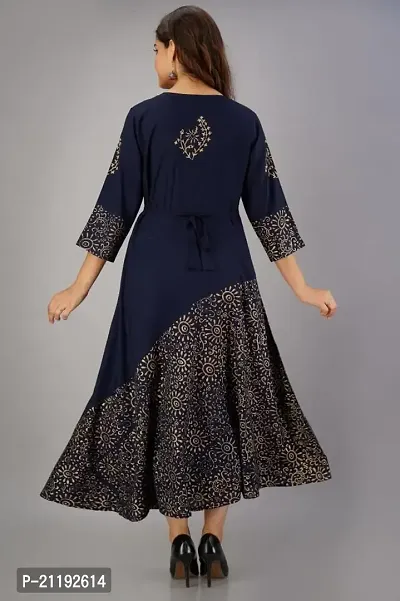 VRSS Enterprises Women's Gold Print Beautiful Dress Gown Kurta (X-Large, Midnight Blue)-thumb2