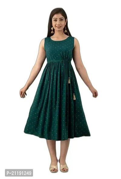 VRSS Enterprises Beautiful Women's Polka DOT Sleeveless Dress Kurta Gown (Large, Sacramento Green)