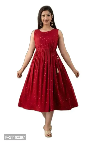 VRSS Enterprises Beautiful Women's Polka DOT Sleeveless Dress Kurta Gown (Medium, Maroon RED)