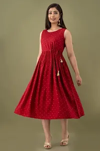 VRSS Enterprises Beautiful Women's Polka DOT Sleeveless Dress Kurta Gown (Medium, Maroon RED)-thumb2