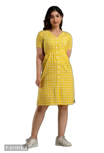 VRSS Enterprises Women's Cotton Checkered Dress Sundress Summer Dress (Large, Pineapple Yellow)-thumb0