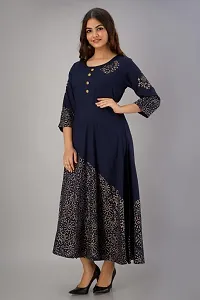 VRSS Enterprises Women's Gold Print Beautiful Dress Gown Kurta (X-Large, Midnight Blue)-thumb3