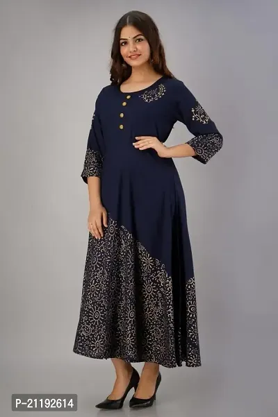 VRSS Enterprises Women's Gold Print Beautiful Dress Gown Kurta (X-Large, Midnight Blue)-thumb4