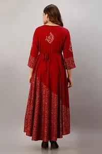 VRSS Enterprises Women's Gold Print Beautiful Dress Gown Kurta (Medium, Rufous RED)-thumb1