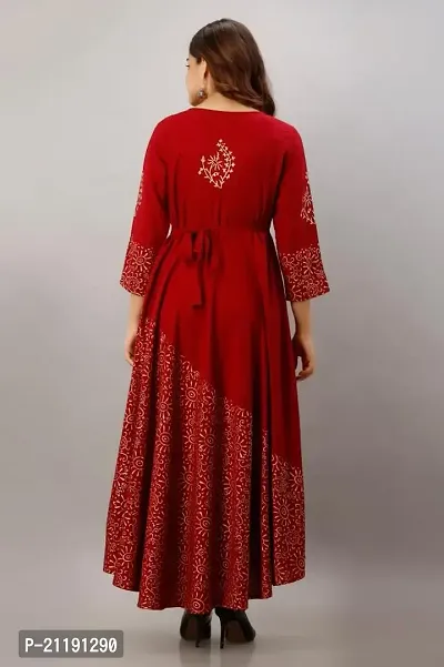 VRSS Enterprises Women's Gold Print Beautiful Dress Gown Kurta (Medium, Rufous RED)-thumb2