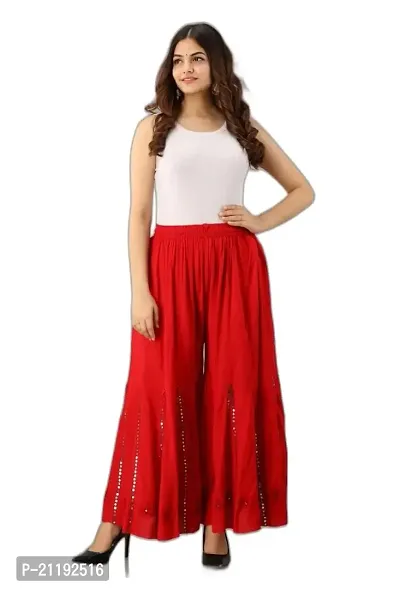 VRSS Enterprises Women's Relaxed Free Size Sequined Palazzo (Candy RED)