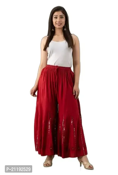 VRSS Enterprises Women's Relaxed Free Size Sequined Palazzo (BARN RED)