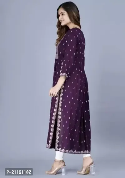 VRSS EMTERPRISES Embroided Naira Cut Long Ethnic Kurta (Medium, Dark Purple)-thumb2