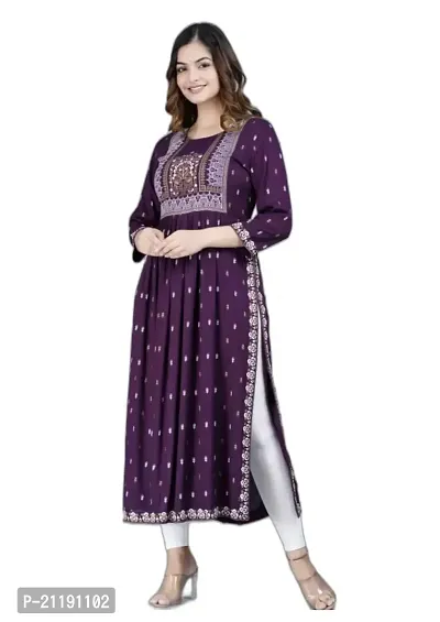 VRSS EMTERPRISES Embroided Naira Cut Long Ethnic Kurta (Medium, Dark Purple)