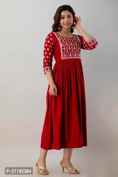 VRSS Enterprises Women's Beautiful Embelished Print Long Kurta (X-Large, BARN RED)-thumb5