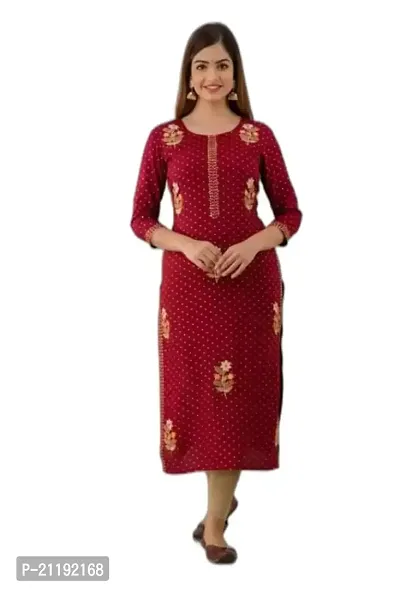 VRSS Enterprises Women's Straight Gold Print Kurta (Small, BARN RED)-thumb0