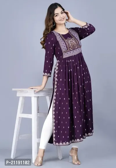 VRSS EMTERPRISES Embroided Naira Cut Long Ethnic Kurta (Medium, Dark Purple)-thumb4