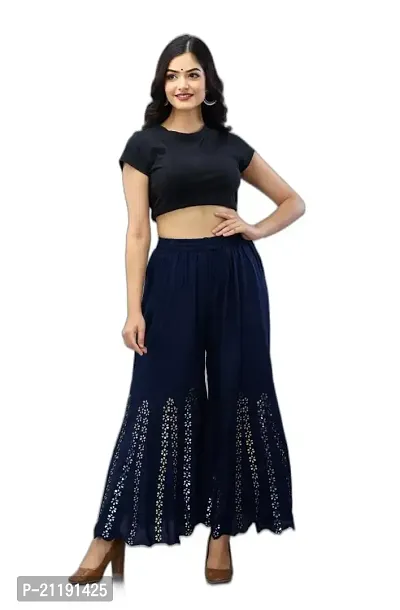 VRSS Enterprises Women's Free Size Sequined Palazzo (Free, Navy Blue)