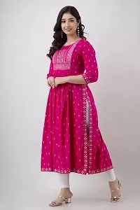 VRSS EMTERPRISES Embroided Naira Cut Long Ethnic Kurta (Large, Magenta Pink)-thumb2