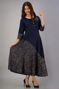 VRSS Enterprises Women's Gold Print Beautiful Dress Gown Kurta (X-Large, Midnight Blue)-thumb2