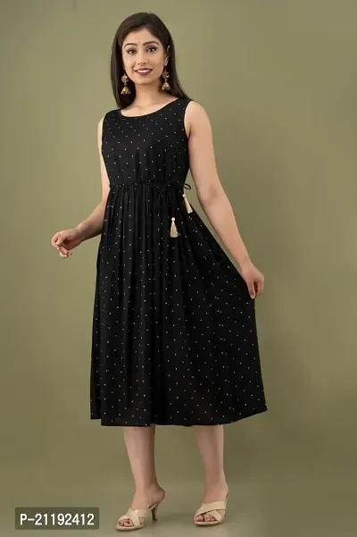 VRSS Enterprises Beautiful Women's Polka DOT Sleeveless Dress Kurta Gown (Large, Black)-thumb4