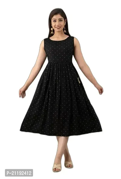 VRSS Enterprises Beautiful Women's Polka DOT Sleeveless Dress Kurta Gown (Large, Black)-thumb0