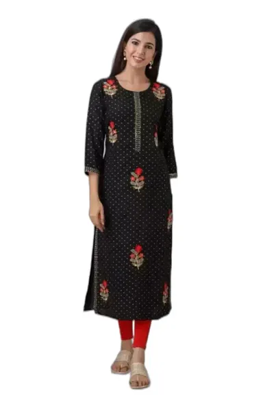 OMASK Women's Rayon Casual Wear Embroidered Straight Kurta Set with Pant