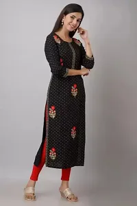 GOLDEN BLOCK PRINT ETHNIC RAYON STRAIGHT KURTA-thumb3