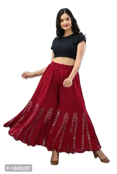 ETHNIC WOMENS SEQUINED SOLID FLARED FREE SIZE COTTON SHARARA