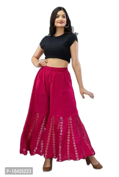 ETHNIC WOMENS SEQUINED SOLID FLARED FREE SIZE COTTON SHARARA