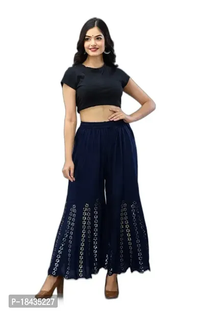 ETHNIC WOMENS SEQUINED SOLID FLARED FREE SIZE COTTON SHARARA-thumb0