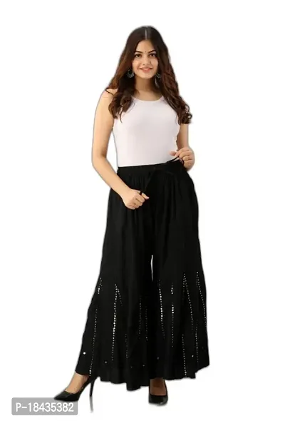 ETHNIC WOMENS SEQUINED SOLID FLARED FREE SIZE COTTON SHARARA-thumb0