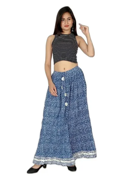 LEHERIYA PRINT ETHNIC LACED SKIRT