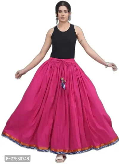 WOMEN'S LACED SOLID COTTON ETHNIC SKIRT