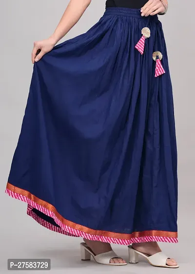 WOMEN'S LACED SOLID COTTON ETHNIC SKIRT-thumb5
