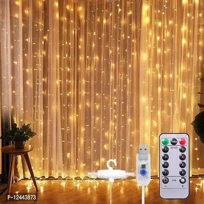 Hcetigol 300 LED Warm White Fairy String Curtain Lights with 8 Modes Remote Control, Adjustable Brightness and USB Plug for Bedroom Indoor Outdoor Garden Birthday Decoration (Warm White, 3 X 3 Meter)-thumb0