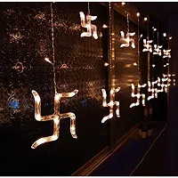 Hcetigol 12 Swastik LED Curtain Diwali String Lights Window Curtain Lights for Home Decoration with 8 Flashing Mode for Wedding, Home, Temple (6 Big6 Small Swastik, Warm White)-thumb1