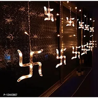 Hcetigol 12 Swastik LED Curtain Diwali String Lights Window Curtain Lights for Home Decoration with 8 Flashing Mode for Wedding, Home, Temple (6 Big6 Small Swastik, Warm White)-thumb2