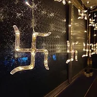 Hcetigol 12 Swastik LED Curtain Diwali String Lights Window Curtain Lights for Home Decoration with 8 Flashing Mode for Wedding, Home, Temple (6 Big6 Small Swastik, Warm White)-thumb2