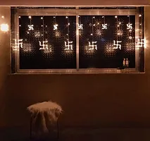 Hcetigol 12 Swastik LED Curtain Diwali String Lights Window Curtain Lights for Home Decoration with 8 Flashing Mode for Wedding, Home, Temple (6 Big6 Small Swastik, Warm White)-thumb4