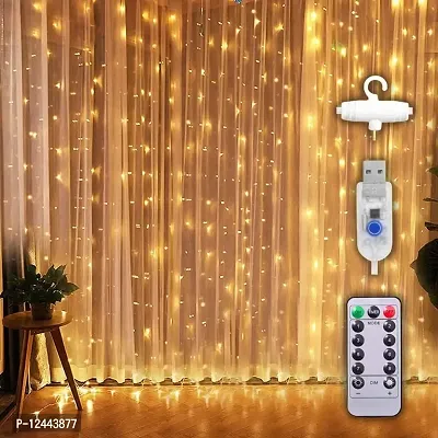 Hcetigol 300 LED Warm White Fairy String Curtain Lights with 8 Modes Remote Control, Adjustable Brightness and USB Plug for Bedroom Indoor Outdoor Garden Birthday Decoration (Warm White, 3 X 3 Meter)-thumb0