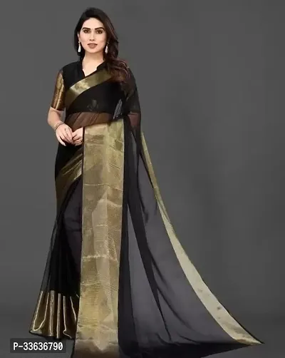 Elegant Chiffon Zari Women Saree with Blouse Piece-thumb0