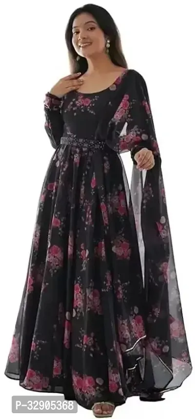 Stylish Black Printed Georgette Gown-thumb0