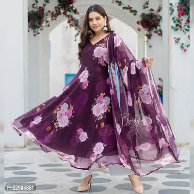 Stylish Purple Printed Georgette Gown