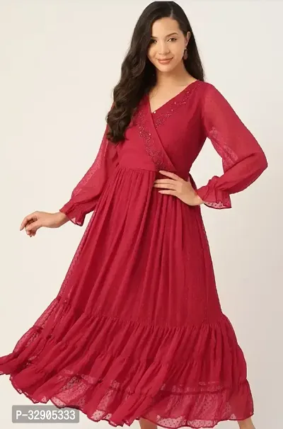 Stylish Maroon Printed Chiffon Gown-thumb0