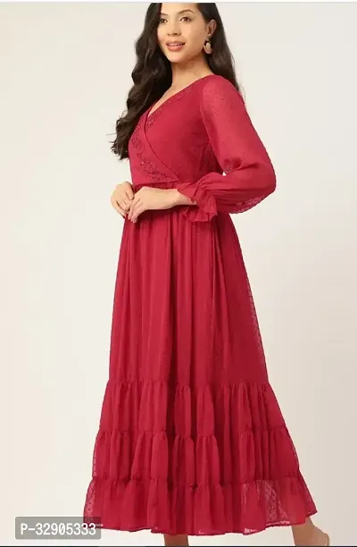 Stylish Maroon Printed Chiffon Gown-thumb2