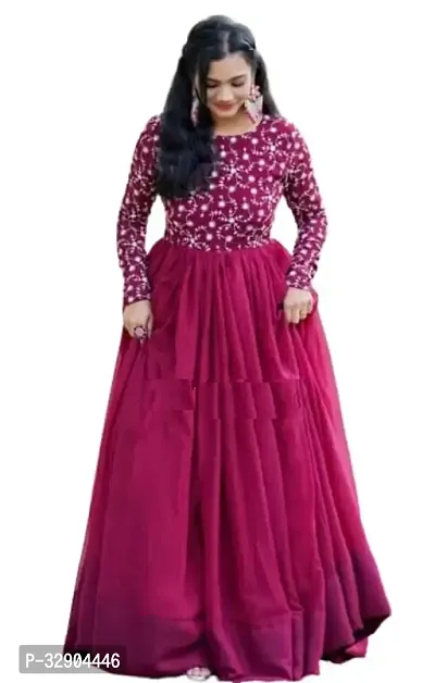 Stylish Maroon Printed Georgette Gown-thumb0