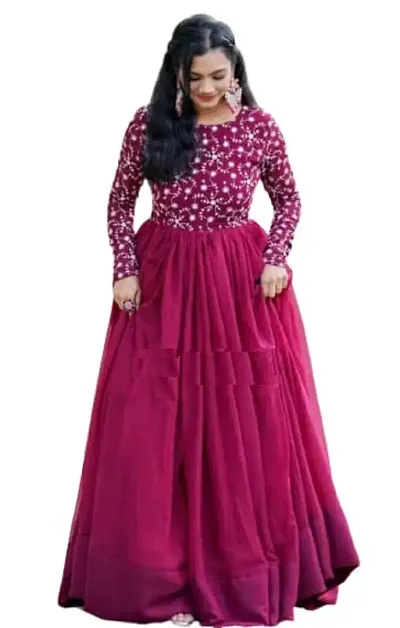 Georgette Embroidered Ethnic Gowns For Women