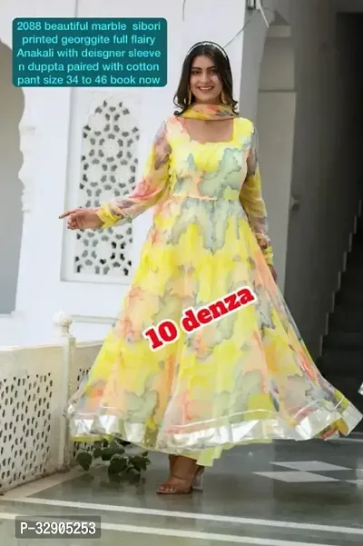 Stylish Yellow Printed Georgette Gown-thumb0